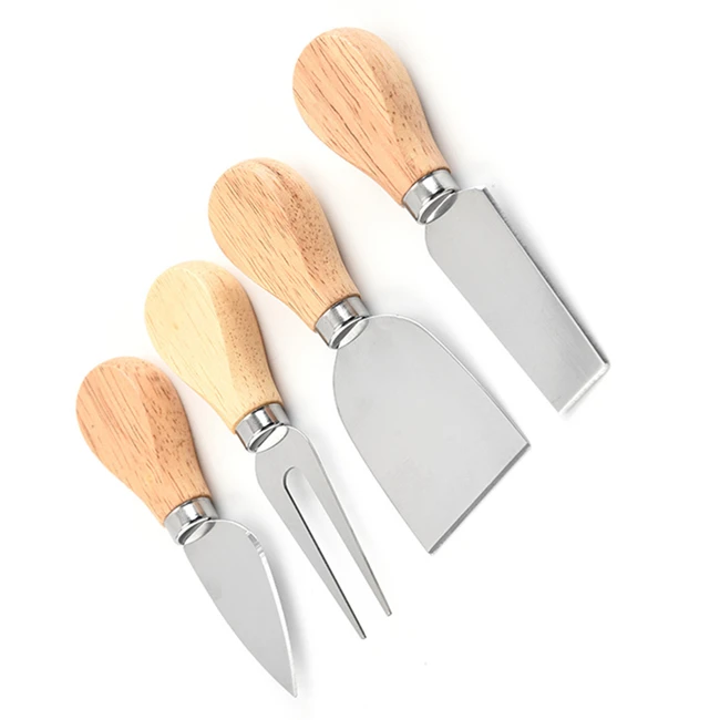 hot sell 4 Piece Wooden Handle Stainless Steel Cheese Knife Set  Cheese Cutter  Spatula Butter Knives kitchen Baking Tools
