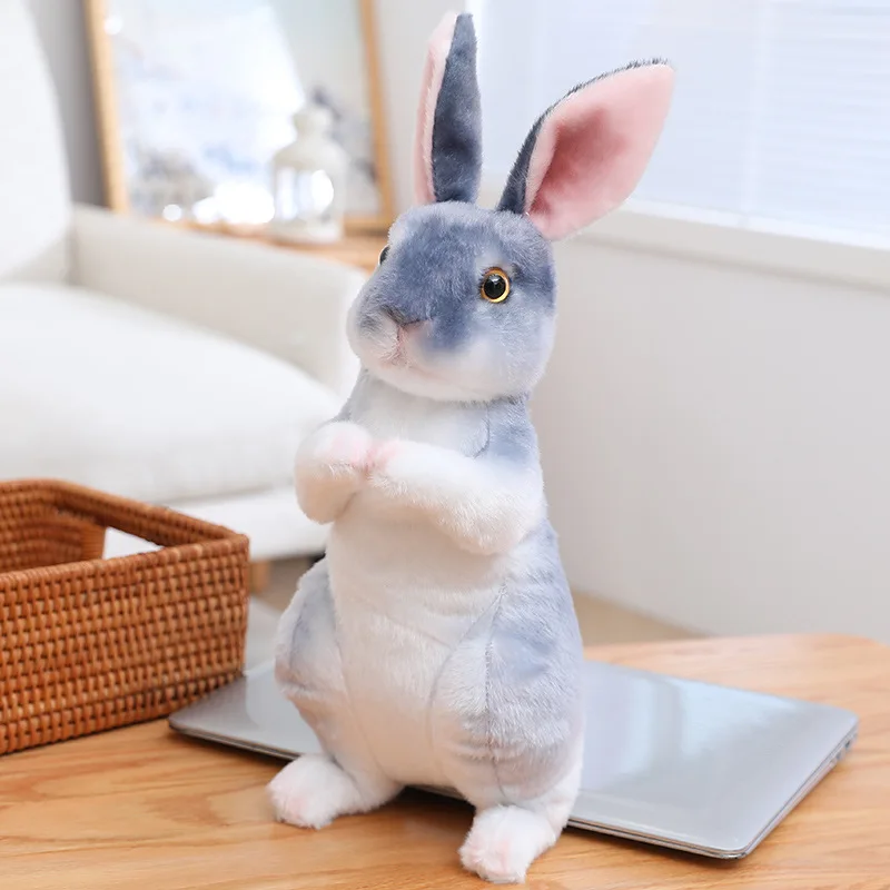 custom new plush easter rabbit plush stuffed animal soft cartoon toy bunny stuffed white gray simulation rabbit toy