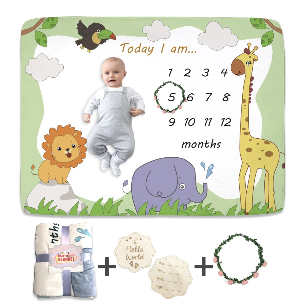 Custom Printing Minky Throw Fleece Blanket Baby Monthly Photography Blanket Baby Milestone Blanket