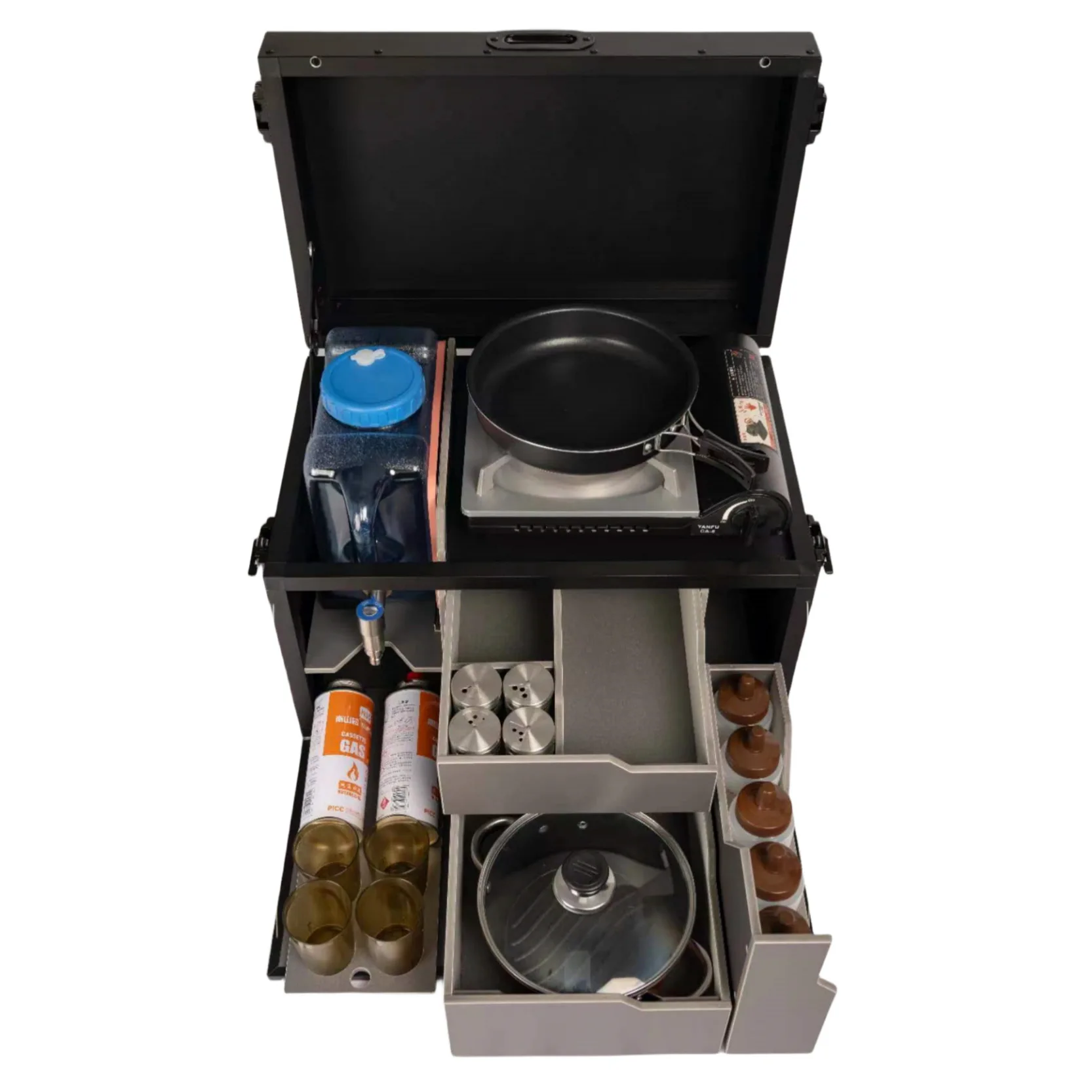 Outdoor Camping Table Camper Kitchen Box Picnic Cooking Cupboard with Storage box Folding aluminum kitchen cabi