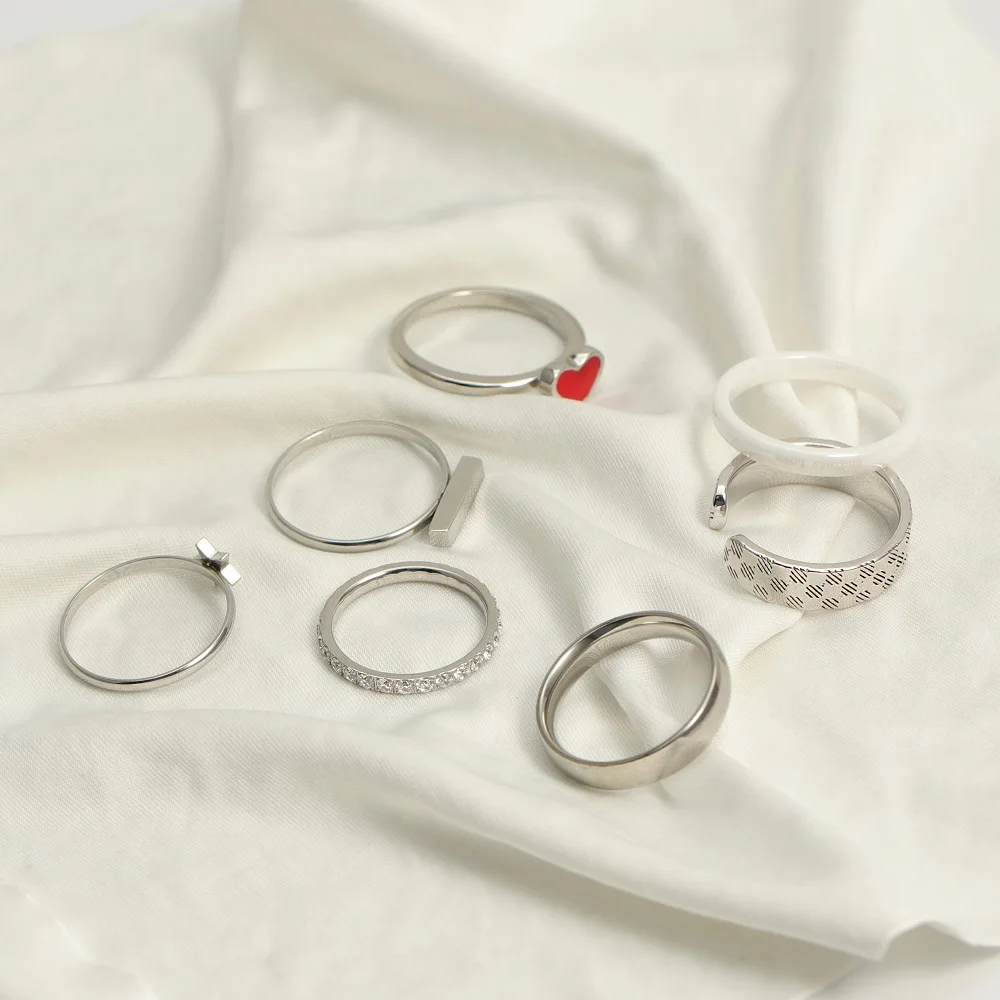 Custom Stainless Steel Stackable Eternity Tennis Iced Out Star Heart Engraved Rings Jewelry Women