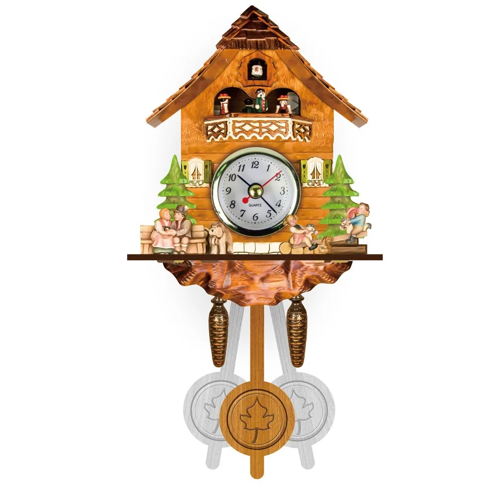 Large decorative articles quartz movement wooden manual cuckoo automatic swing full time bird alarm