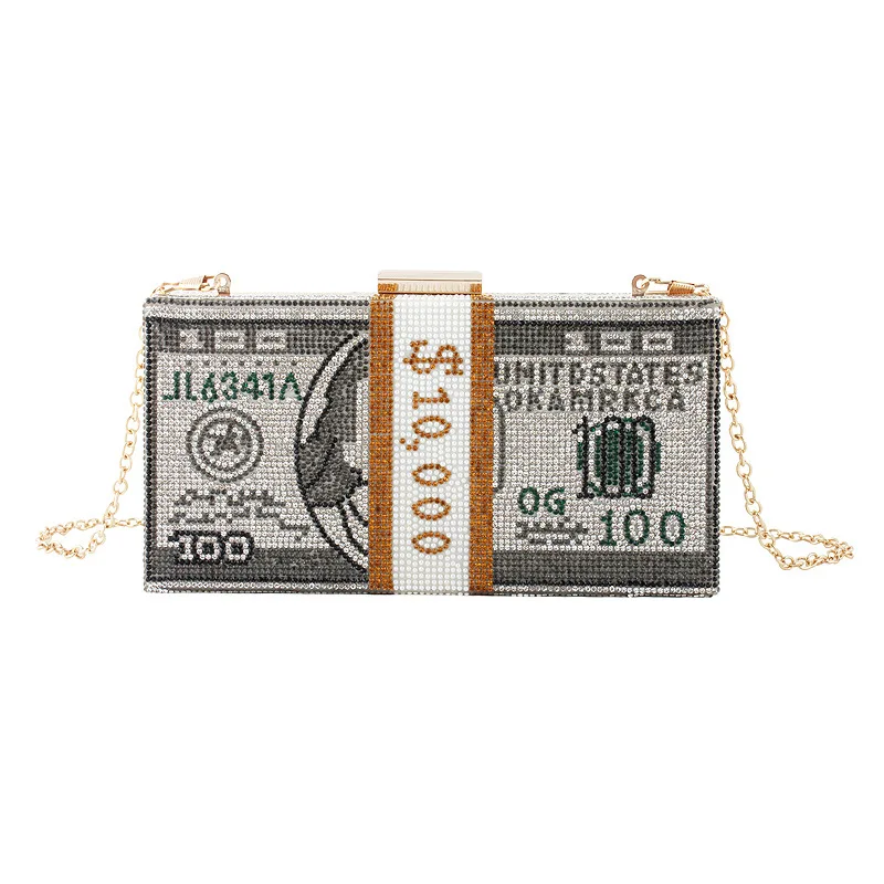 2020 selling bling 1000 dollar money clutch bag crystal purse shipping rhinestone dollars bill clutch handbag party for women