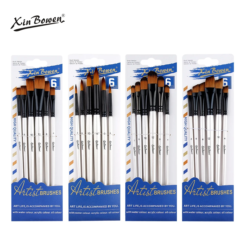 Xinbowen paintbrush 6pcs Pearl white barrel nylon brush acrylic paint brushes for art painting
