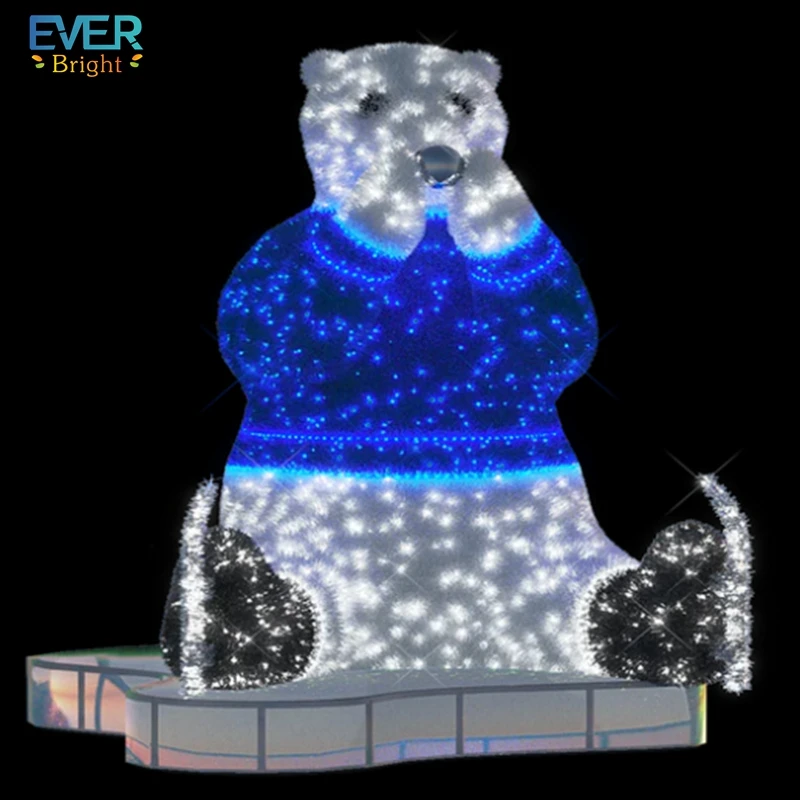 outdoor lighted polar bears christmas decorations 3D Giant motif Bear for shopping mall Holiday modeling light