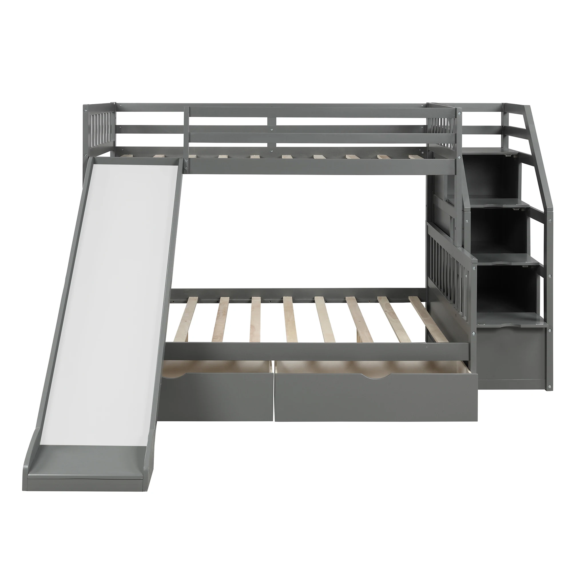 
Twin Over Full Bunk Bed With Drawers,Storage and Slide, Multi-function, Gray(New) 