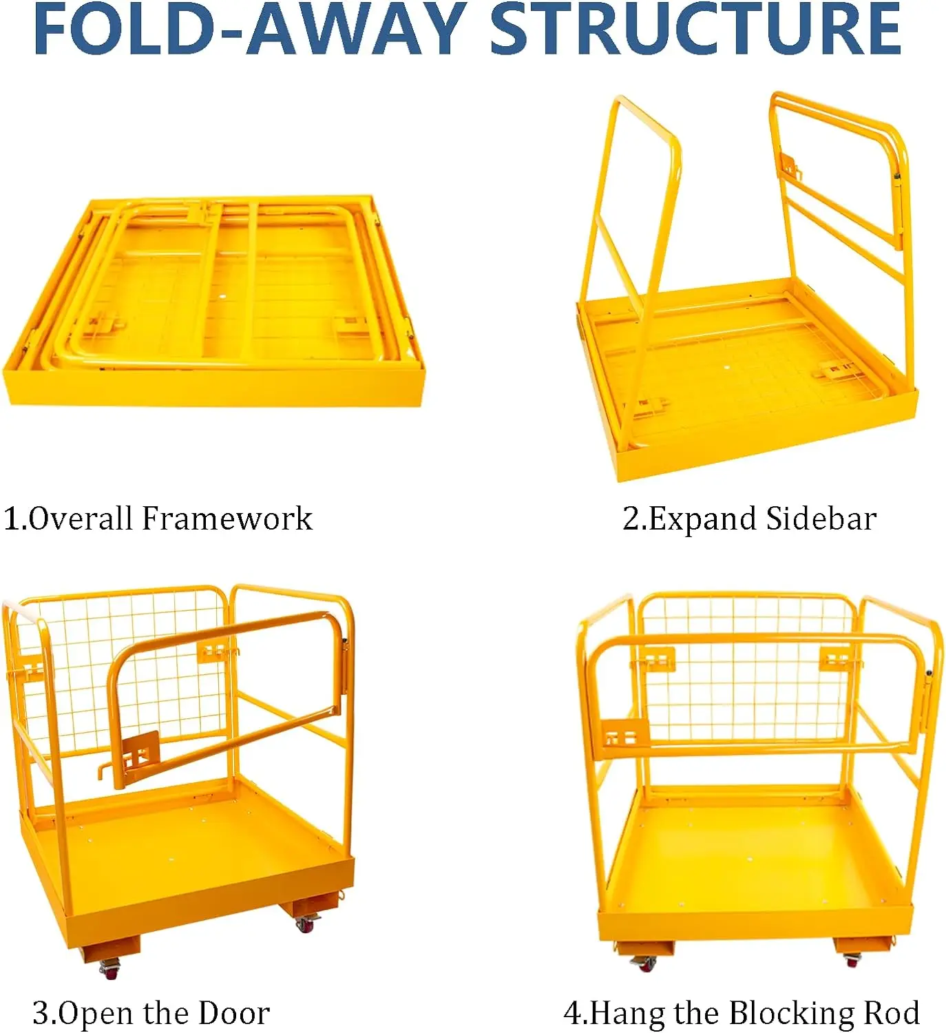 Forklift Safety Cage Heavy Duty Forklift Basket 1200LBS Capacity with 4 Wheels Forklift cage Work Platform