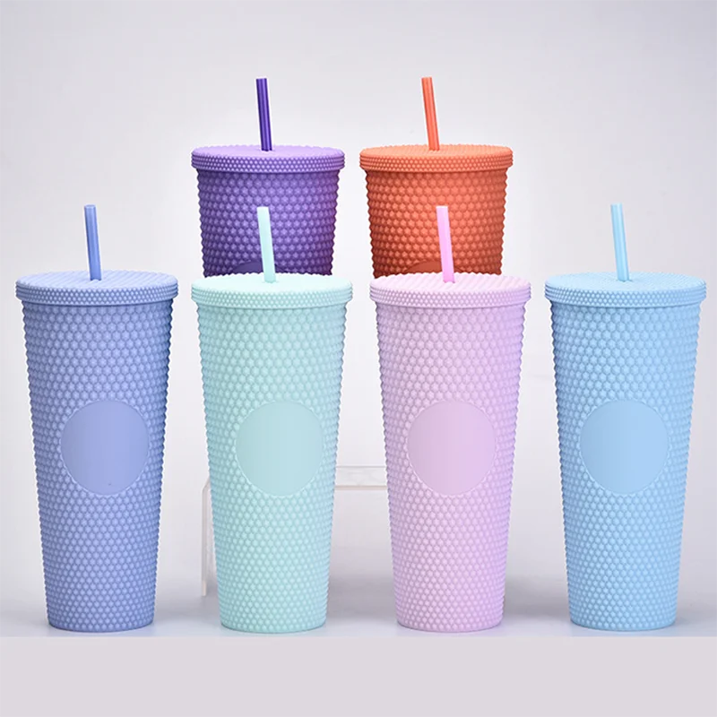 Topnovo Custom Logo 24oz Double Wall Bright Diamond Studded Coffee Tumbler Cup With Lid And Straw