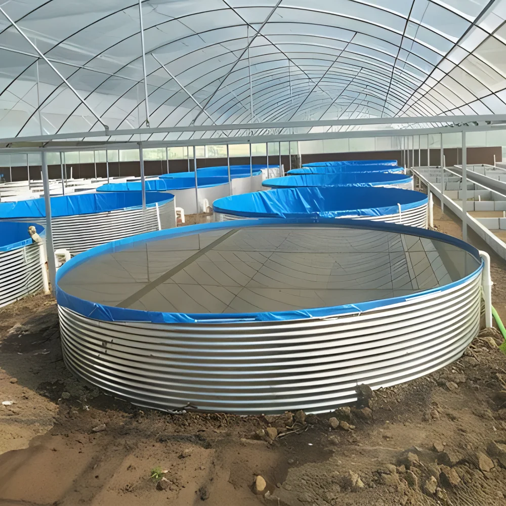 Factory Agricultural Aquaculture RAS Equipment Fish Pond Pvc Canvas Round Corrugated Fish Pond Shrimp Pond