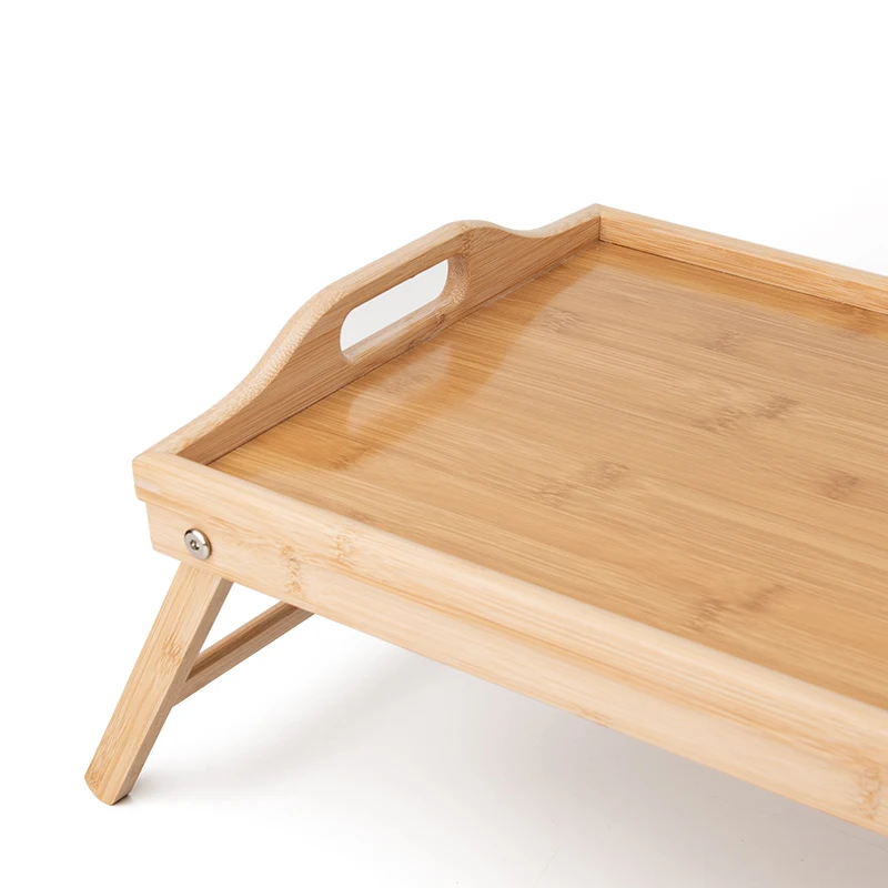 Wood Bed Serving Tray With Folding Legs for Breakfast Dinner Foldable Bamboo Bed Table Tray