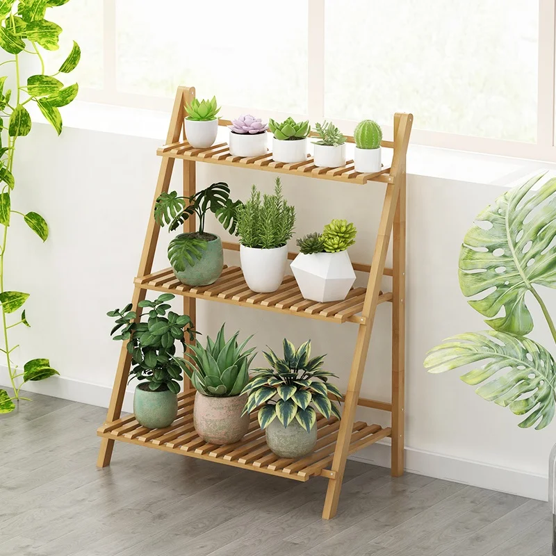 
Haichuan 3 tier bamboo wooden flower stand/flower pot stand /Folding 3 Tier Wooden racks 