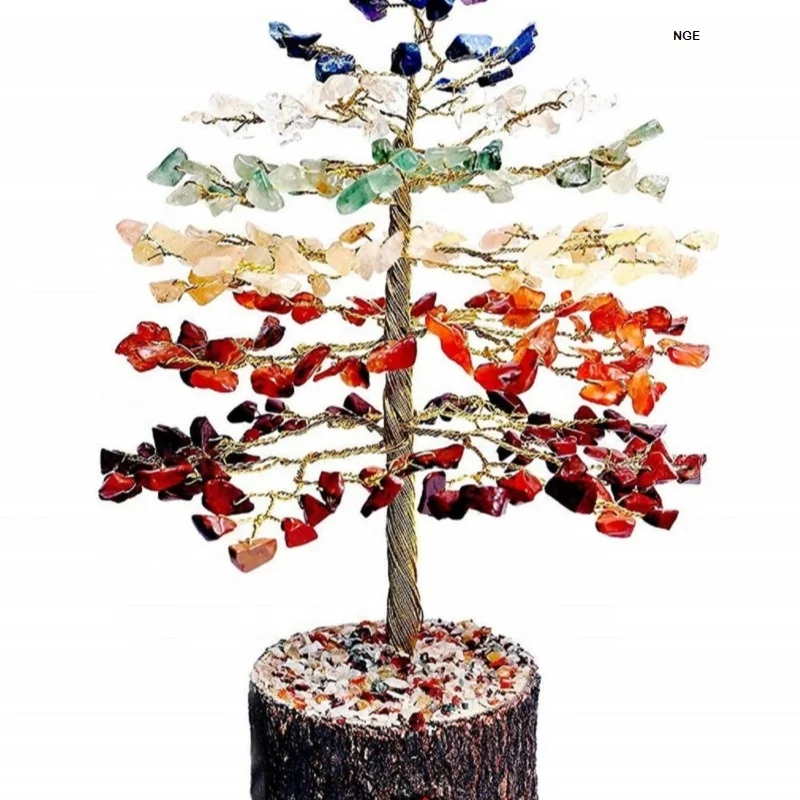 Healing 7 chakra gemstone tree seven chakra gemstone wooden base money tree for healing and decoration chakra gemstone tree