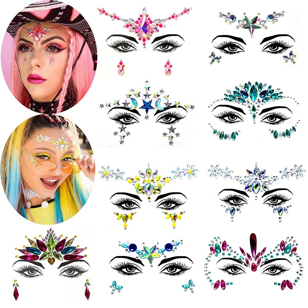 Wholesale cheap acrylic art party decorative face diamond crystal sticker stickers