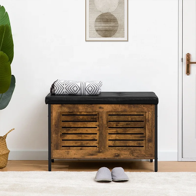 Lift Top Storage Chest Organizer with Safety Hinge, Storage Bench with Padded Seat, Shoe Bench