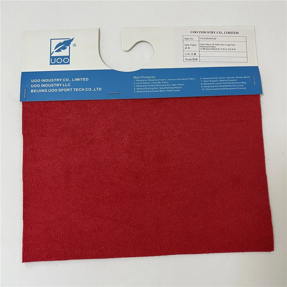 UOO Manufacturer 3mm Black CR Embossed Sharkskin Neoprene Long Terry Mercerized Loop Brush Neoprene Fabric for Orthopedic Items
