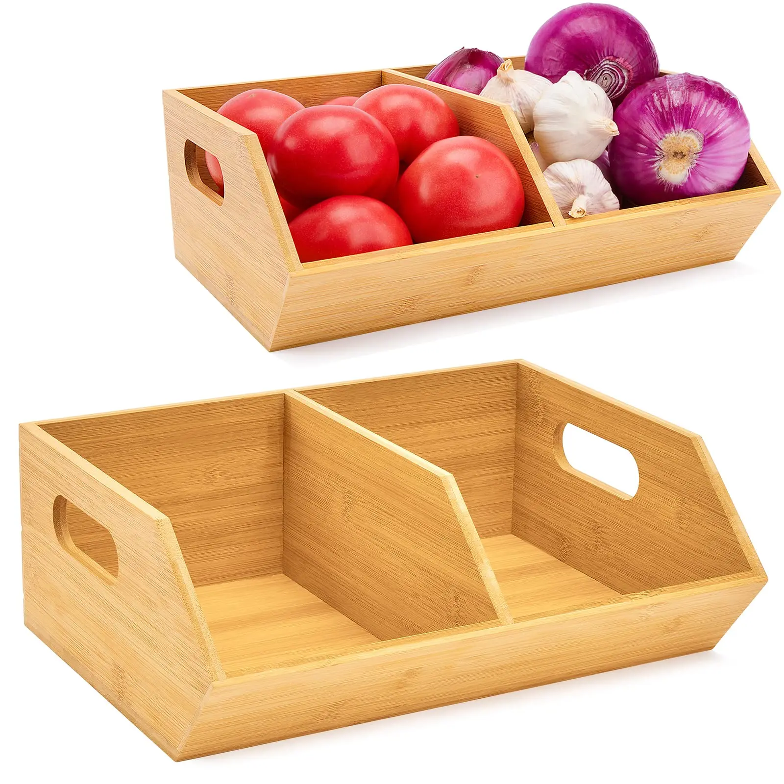 2 Set Stackable Pantry Organization, Storage Baskets Bamboo Storage Bin