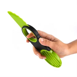 Hot cheap food grade kitchen gadget green color 3 in 1 tool fruit core remover avocado slicer cutter