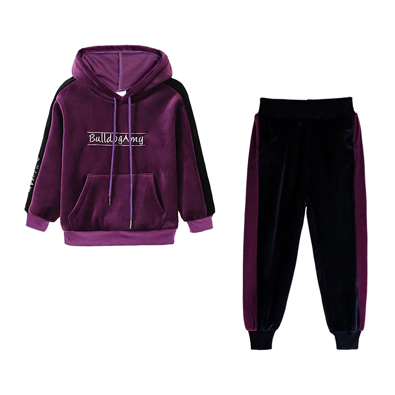 Fashion pullover velour tracksuit sets wholesale fall girl kids children clothes