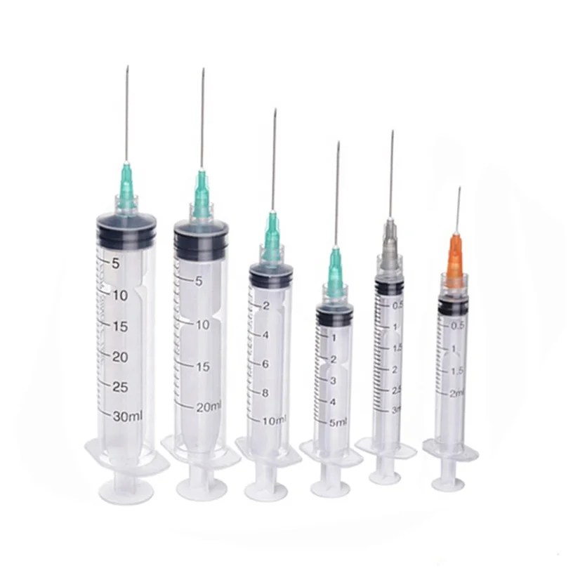 High Quality Disposable Syringe with Needle 1ml 2ml 2.5ml 3ml 5ml 10ml Capacities 3-Part Plastic Luer Lock