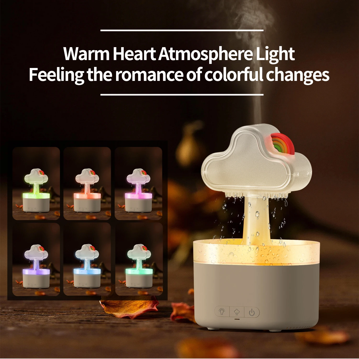 New rainbow cloud rain aromatherapy machine mushroom cloud ultrasonic atomisation essential oil aromatherapy air humidifier