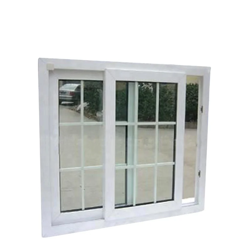 PVC Large Frosted Glass Bathroom Window Sliding European Double Panel Glazed Windows sliding windows with grill