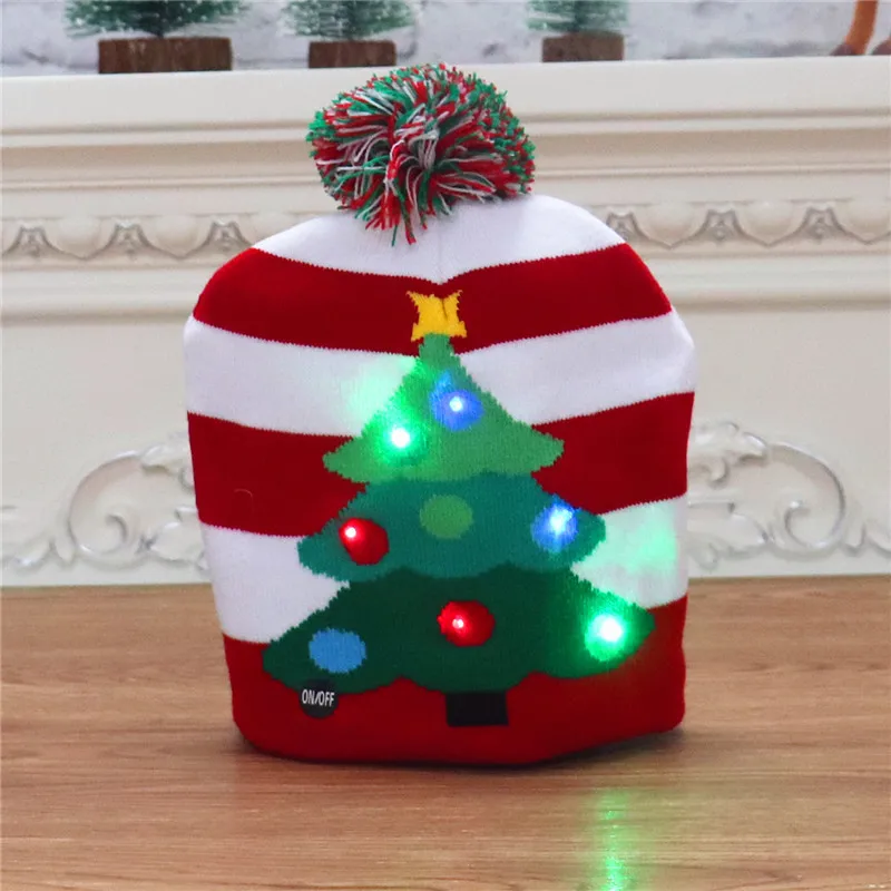 Custom Red Knit Funny Santa Party Christmas Hat Light 2024 Baby Kids Led Christmas Beanie Hats With Lights