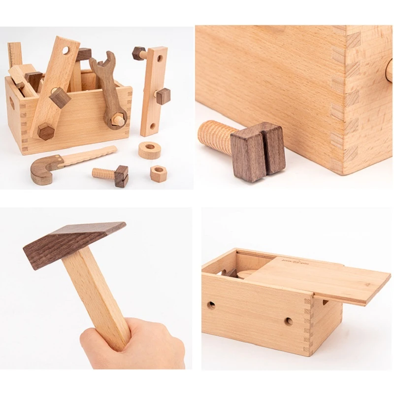 Wooden Montessori Nut Screw Tooling DIY Kit Toys For Boys Multifunctional Repair Set Hands-on Assembly