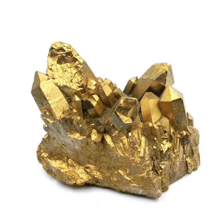 Gold titanium flame electroplating angel aura crystal cluster for decoration