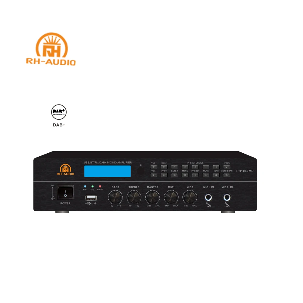 RH-AUDIO портативный Цифровая радиостанция DAB 100V линейный усилитель с 60 Вт адаптеры питания