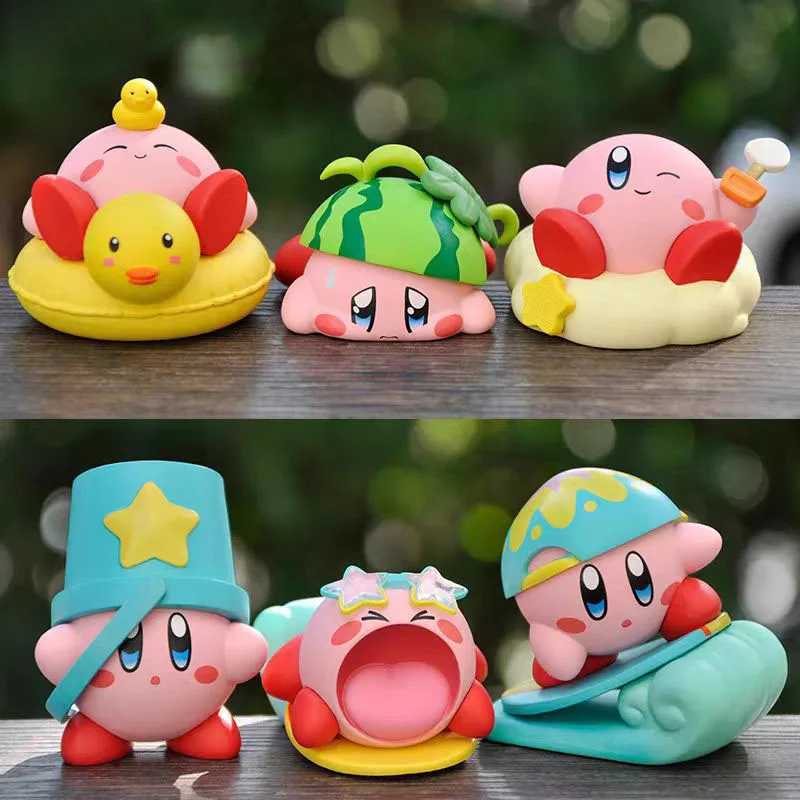 New Style Cute Cartoon Gacha Doll Surfing Beach Game Pink Kirby Action Figure