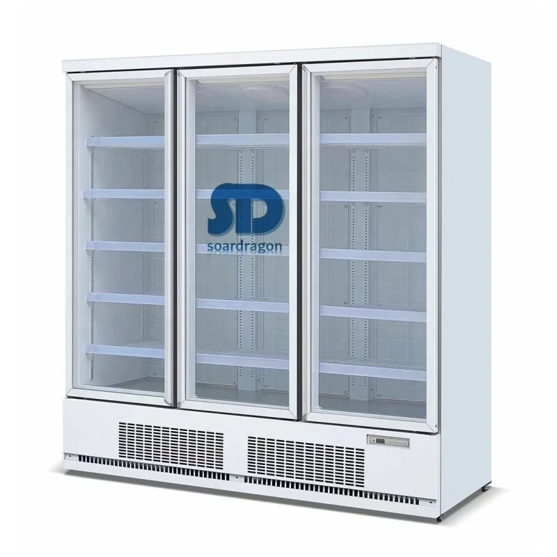 Soardragon 4 door supermarket refrigeration upright showcase vertical refrigerator with tempered refrigerator glass doors