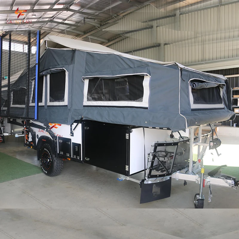 SAINTFAN SFT004 Small Camping Trailer Pop Up Camper Mini Caravan Dealers With Rooftop Tent