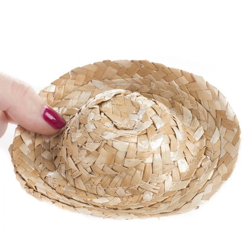 Promotion Customized Miniature Mini Wine Bottle Doll Pet Hat Summer Sombrero Round Top Straw Hat