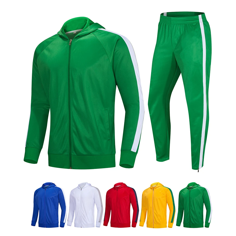 
Wholesale OEM Men plain Sweat Suits with Contrast Stripe Hooded Jackets men jogging tracksuit with hood 