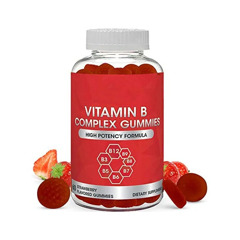 Custom private label Vitamin B Complex Gummies Supports Prenatal Vegan Diet Adults Hair Skin Nails Energy Strawberry 60gummies