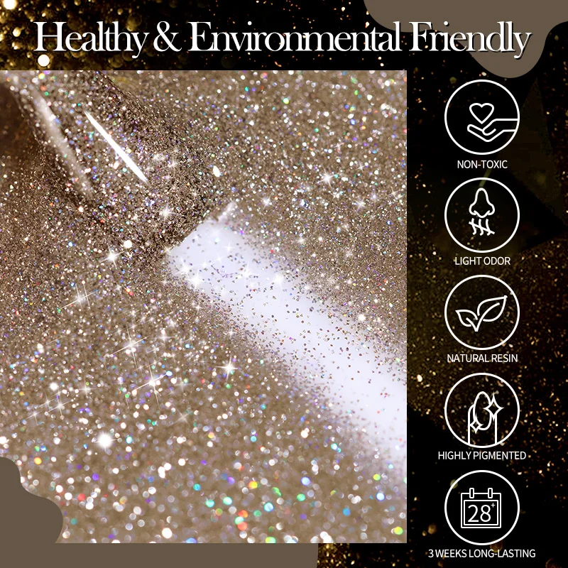 BORN PRETTY PRO 15ml Black Blue Neon Red Reflective Glitter Disco Gel Nail Polish Sparkling Gel UV Ongle Professionnel