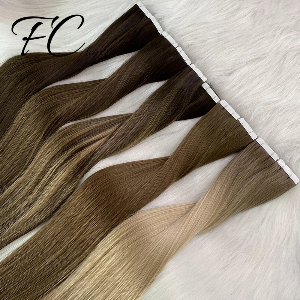 Russian Tape In Human Hair Extensions Double Drawn Remy Cuticle Intact 100% Human Tape In Hair