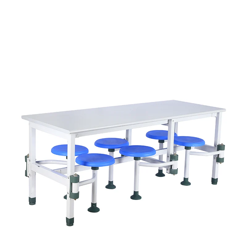 China wholesale new design wood metal school dining table with automatic reset stool food court cafeteria school dining table