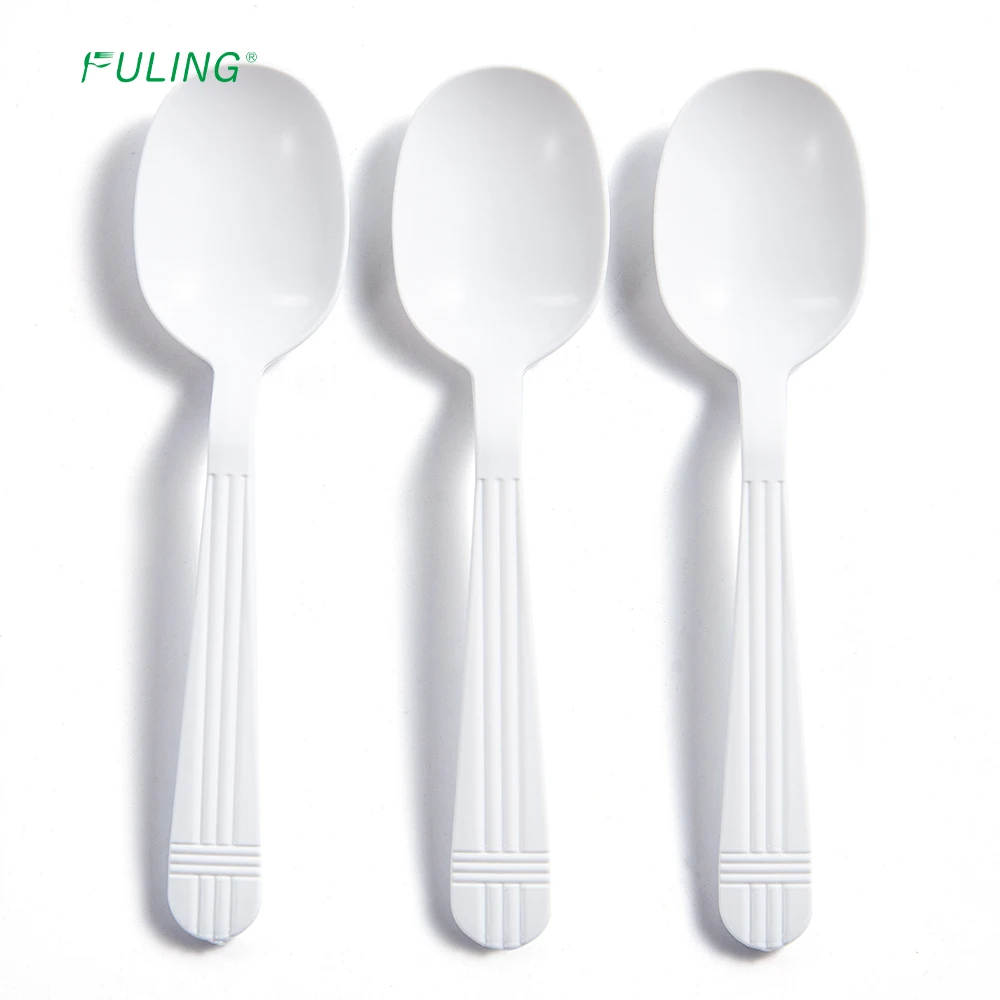 FULING manufacturer Heavy Weight Black/White Wrapped disposable plastic soup spoon