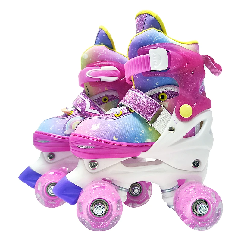Quad Patines 4 Ruedas Roller Skates Kick Rollerskates 4 Wheels Blade Slalom Inline Shoes Flashing Roller For Kids