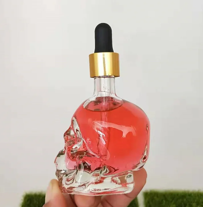 Unique 30 ml Skull Glass Essential Oil Glass Bottle 30ml Glass Skull Dropper Bottles
