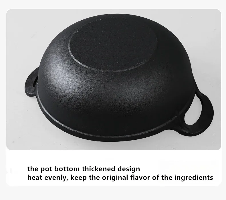 Round Black Cast Iron Deep Frying Pan Kitchenware Soup Pot Non Stick Cast Iron Wok