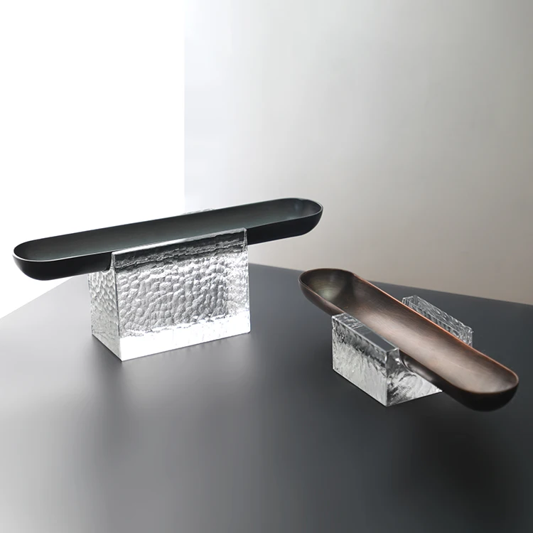 Luxury decorative metal crystal decor storage tray for home serving tray chocolate dried fruit plate