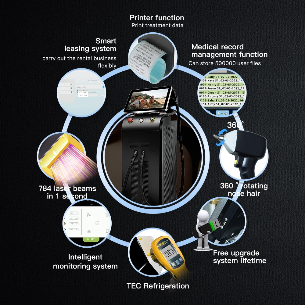 2024 Weifang beauty Device Ice platinum titanium triple wavelength adjustable heads 808nm diode laser hair removal machine