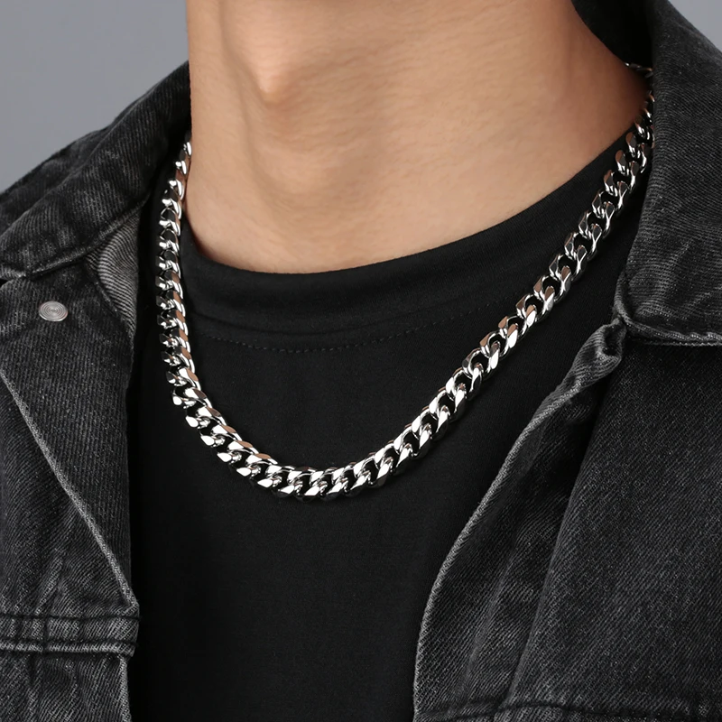 Cubanas Six-Sided Milled Rope Chain Silver Plated Alloy Jewelry Unisex Hip Hop Titanium Steel Cuban Necklace