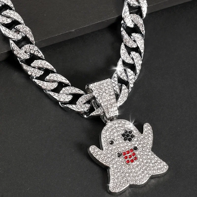 Manufacturer hip hop diamond funny ghost pendant chain gold plating chain necklace pendant for men jewelry