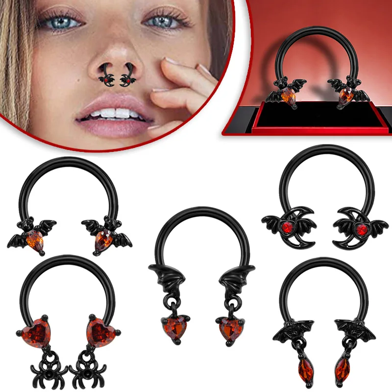Gaby Stainless Steel black  Circular Barbell Horseshoe nose ring Body Piercing Jewelry wholesale