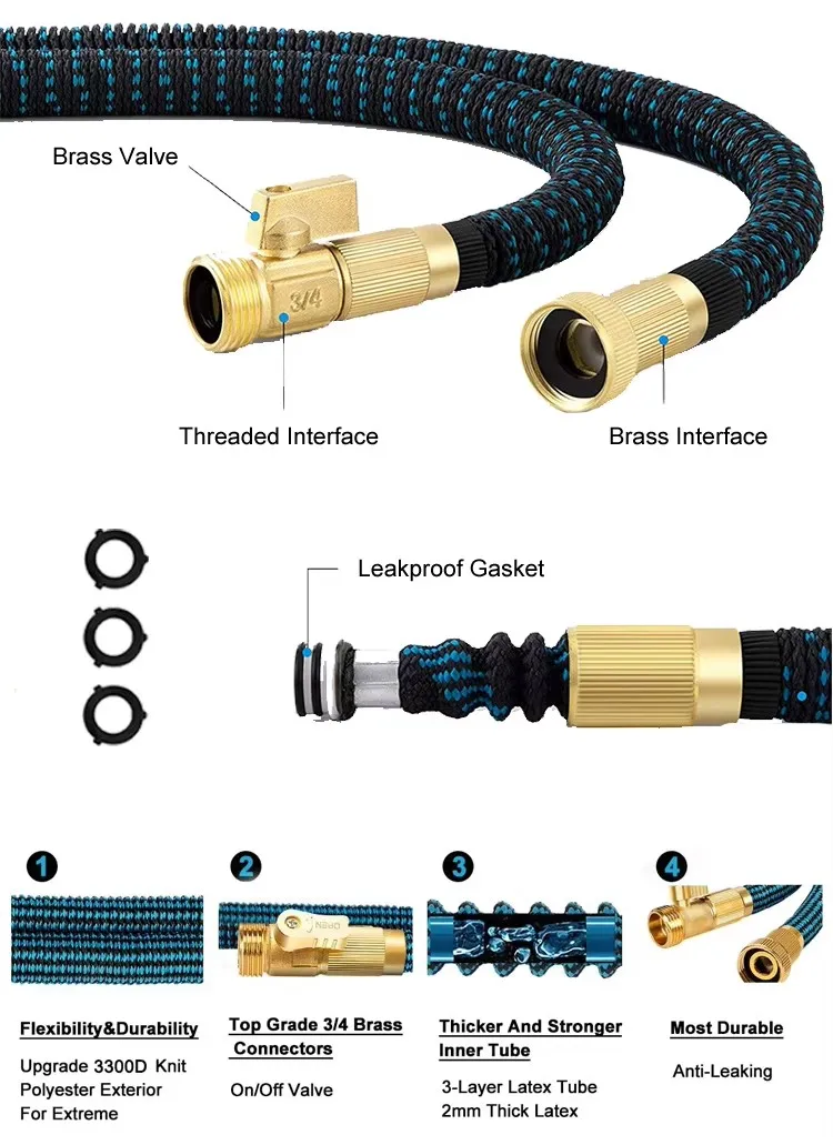 Hang Wall 3/4 Inch Natural Latex Water Pipes Retractable Garden Hose With Spray Gun