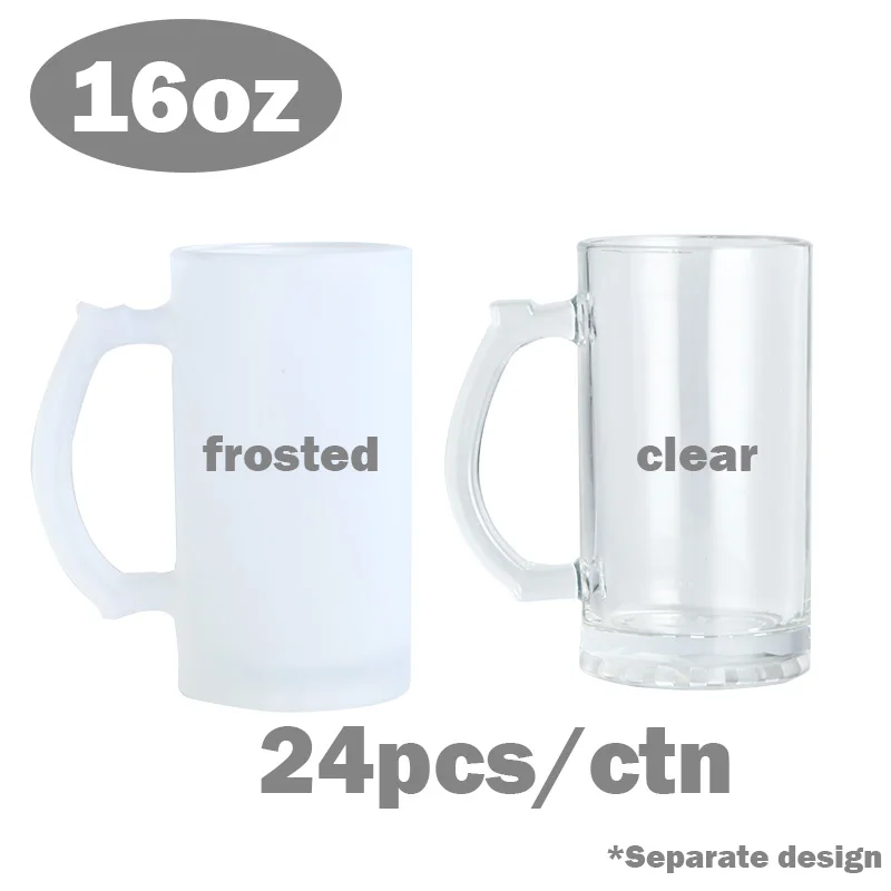 USA Warehouse RTS 16oz Sublimation Blanks Frosted Ombre clear Sublimation Beer Drinking Glass Mugs with Handle