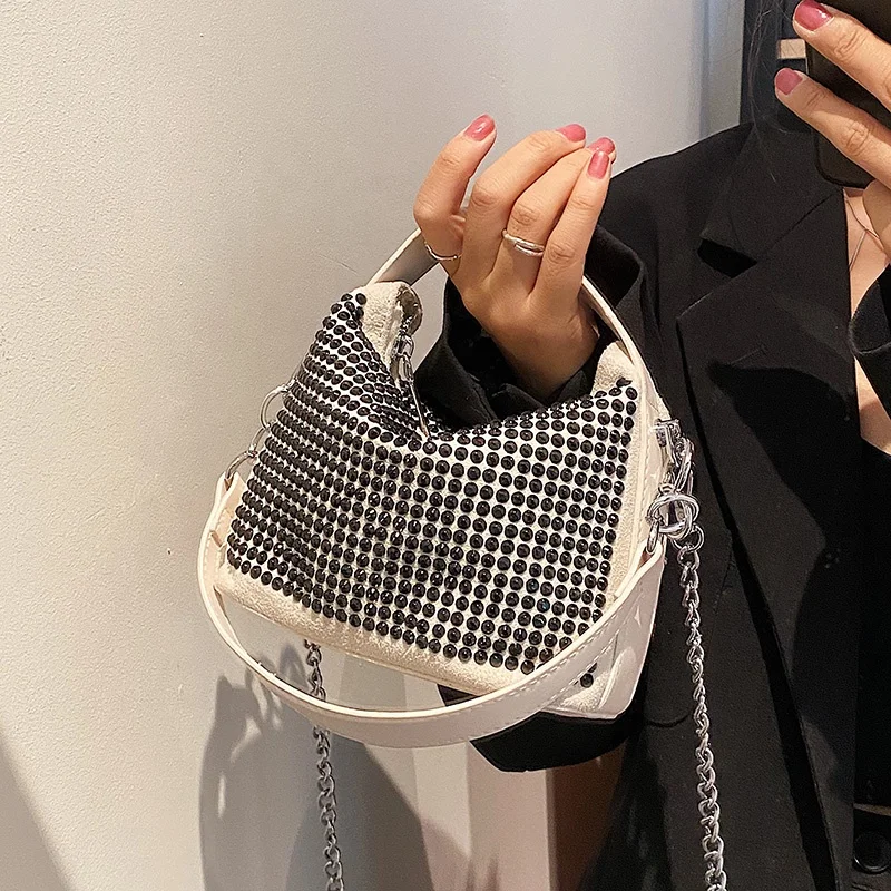 2022 Rhinestone bag shiny flashing diamond full mini bags new luxury brand designer female underarm bag